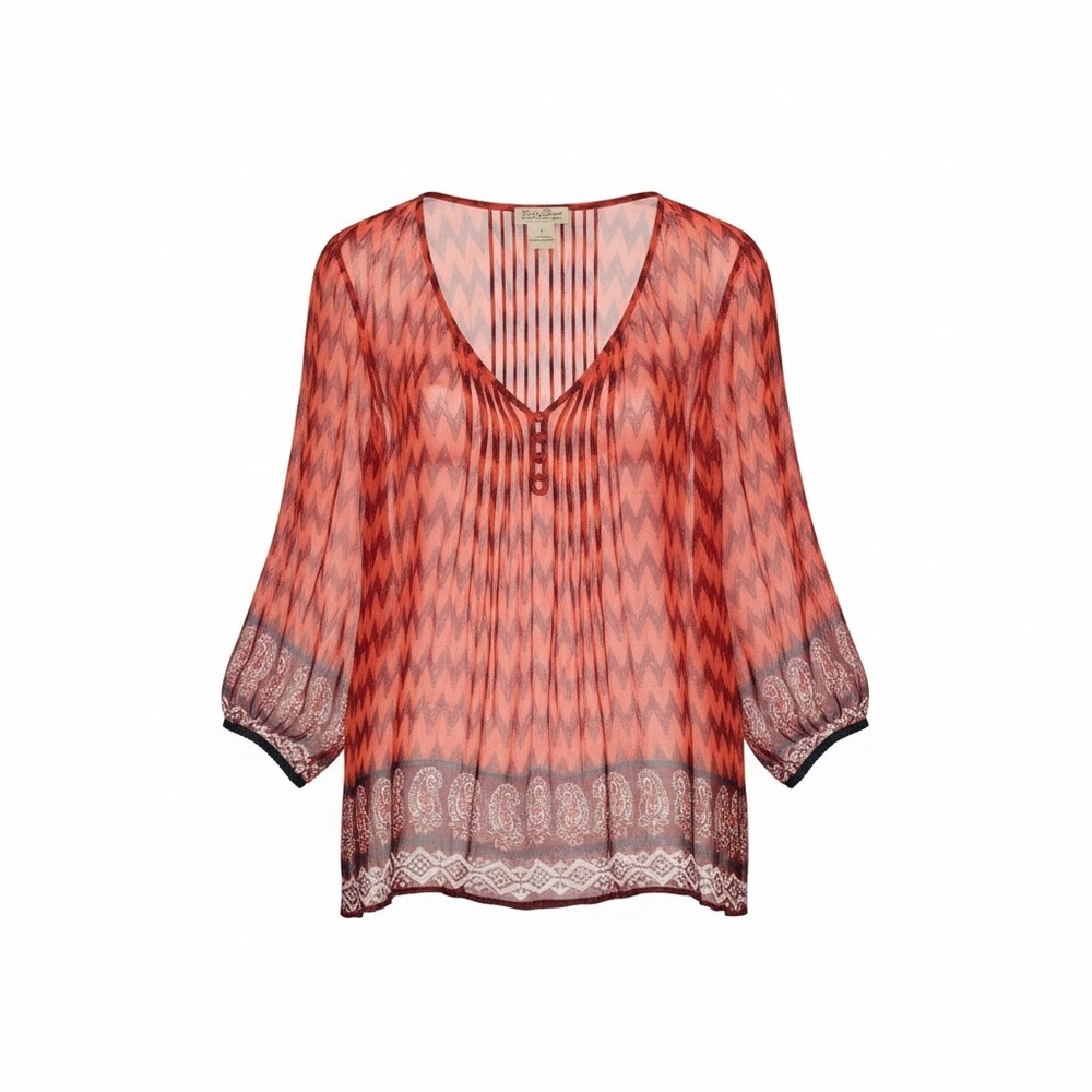 Lucky Brand Semi-Sheer Chevron Paisley Blouse – Size L – Like New